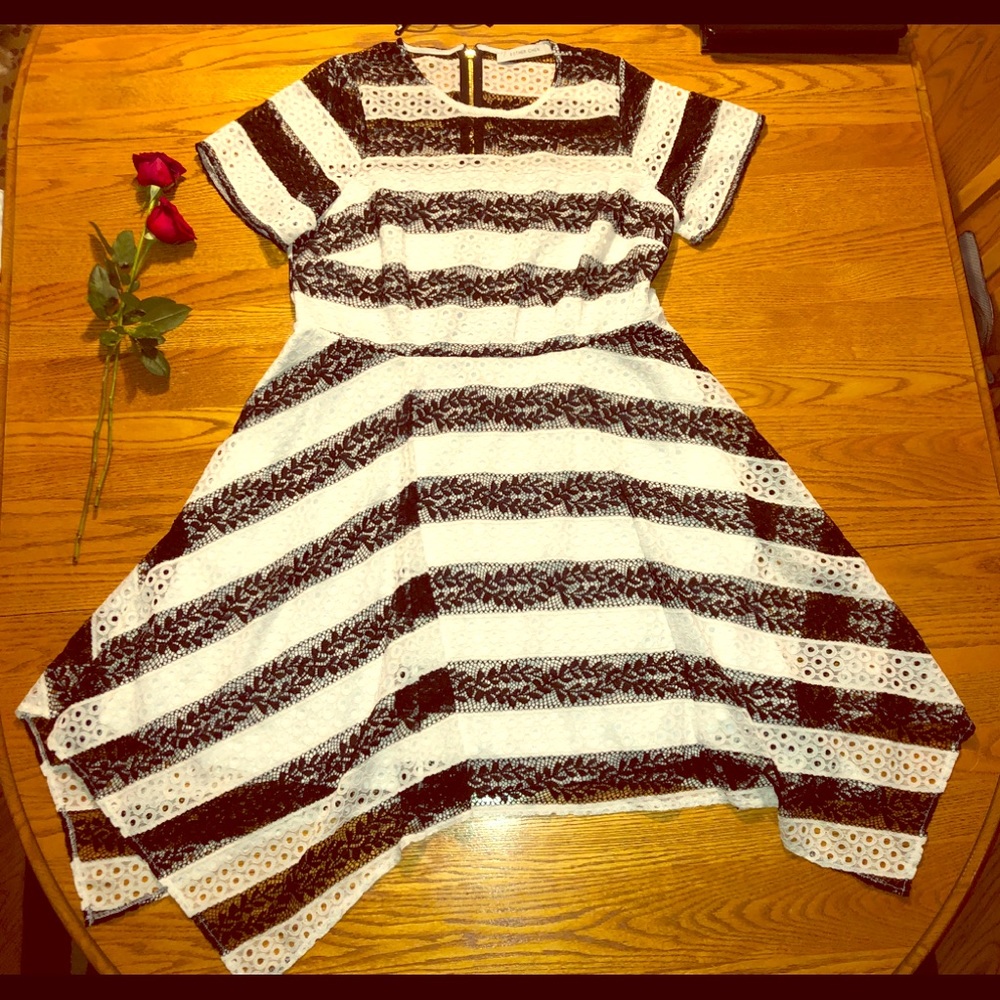 New Asymmetrical lace striped dress size 16